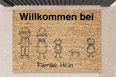 Willkommen Bei - Personalisierte Fußmatte Familie - Strichmännchen